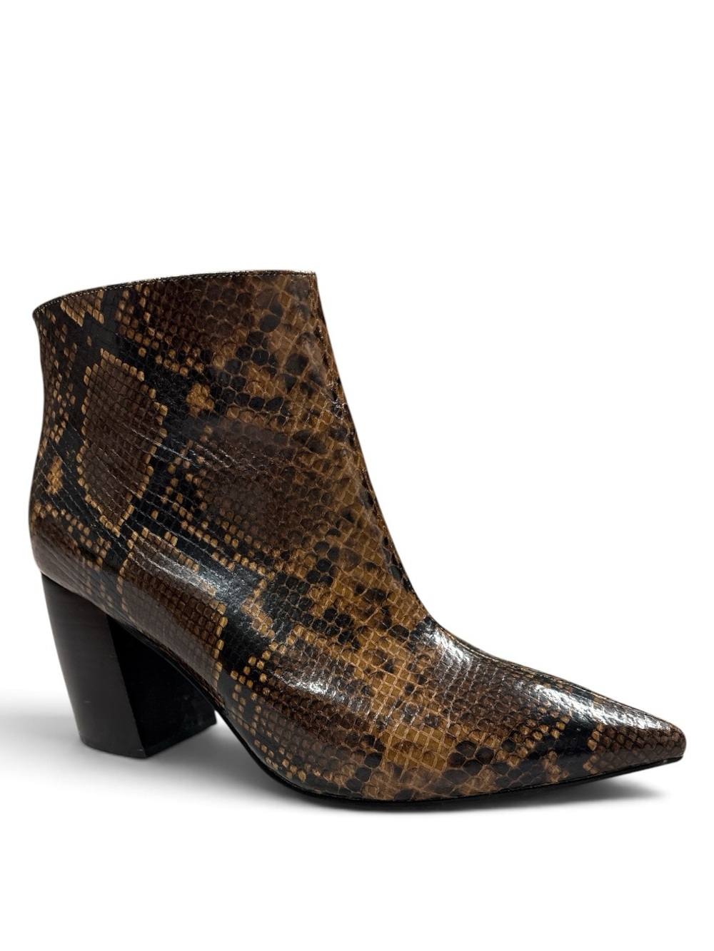 Jeffrey Campbell Final Booties natural brown snakeskin Womens Sz 8 chunky heel